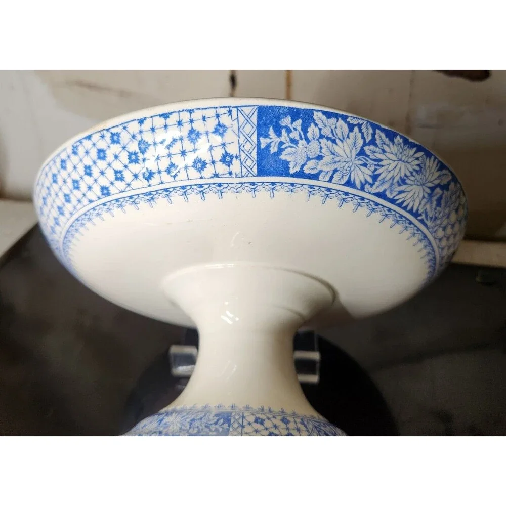 Antique Copeland Compote KEW Pattern Tazza W T & SONS Comport Floral Blue White